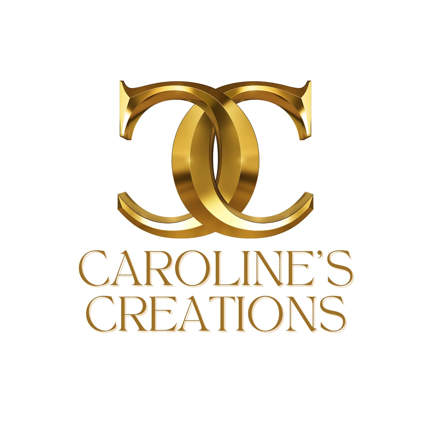 Gold logo with 'CC' initials and 'Caroline's Creations' text on a white background