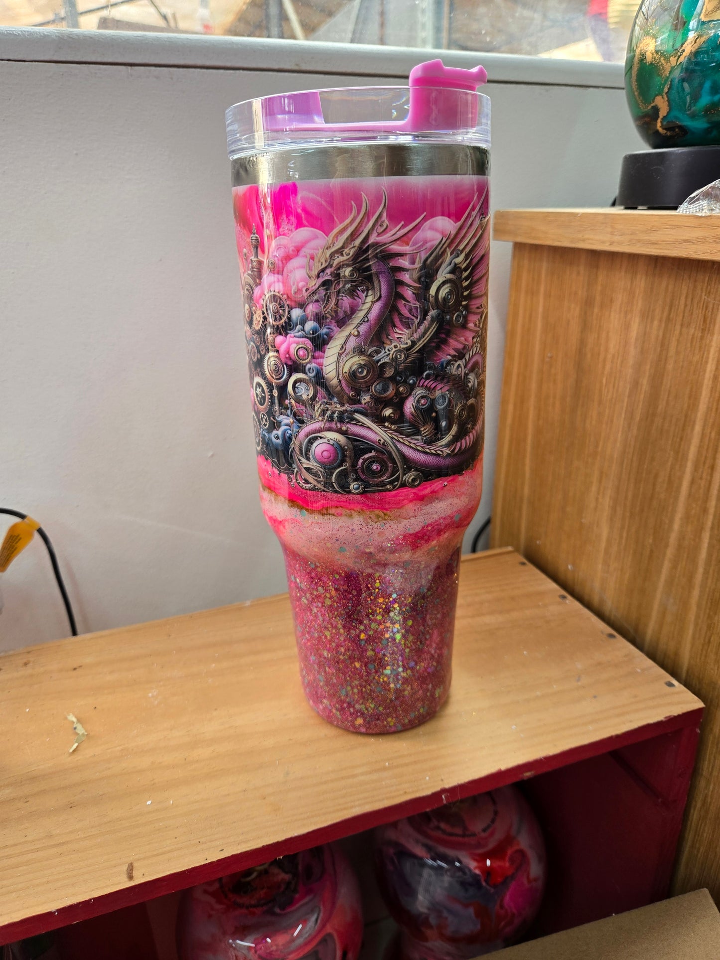 40oz tumbler eith Dragon and Junk in a trunk