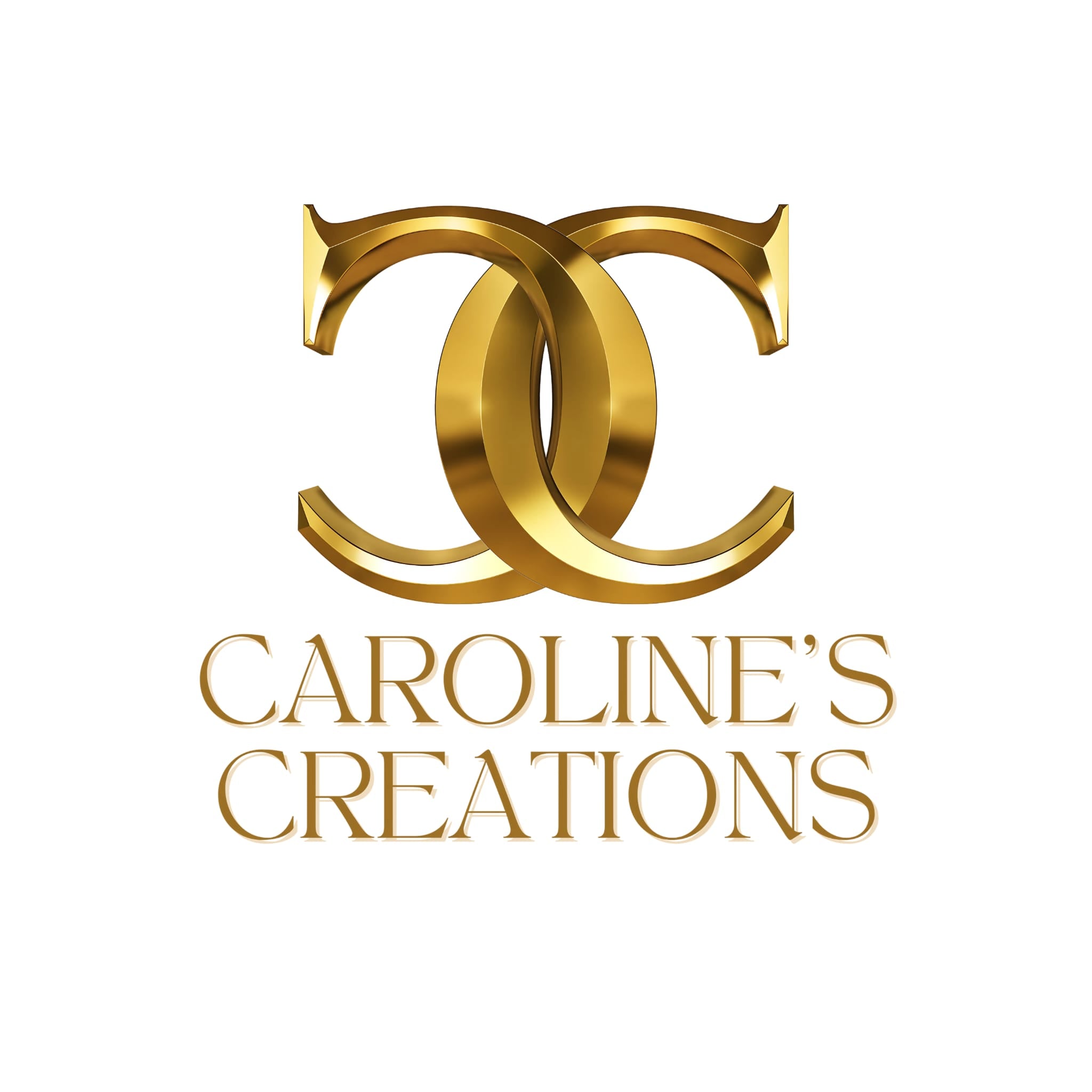 Gold logo with 'CC' initials and 'Caroline's Creations' text on a white background