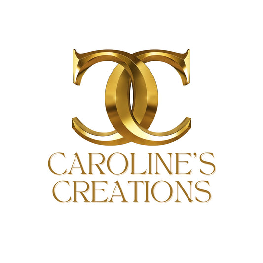 Gold logo with 'CC' initials and 'Caroline's Creations' text on a white background