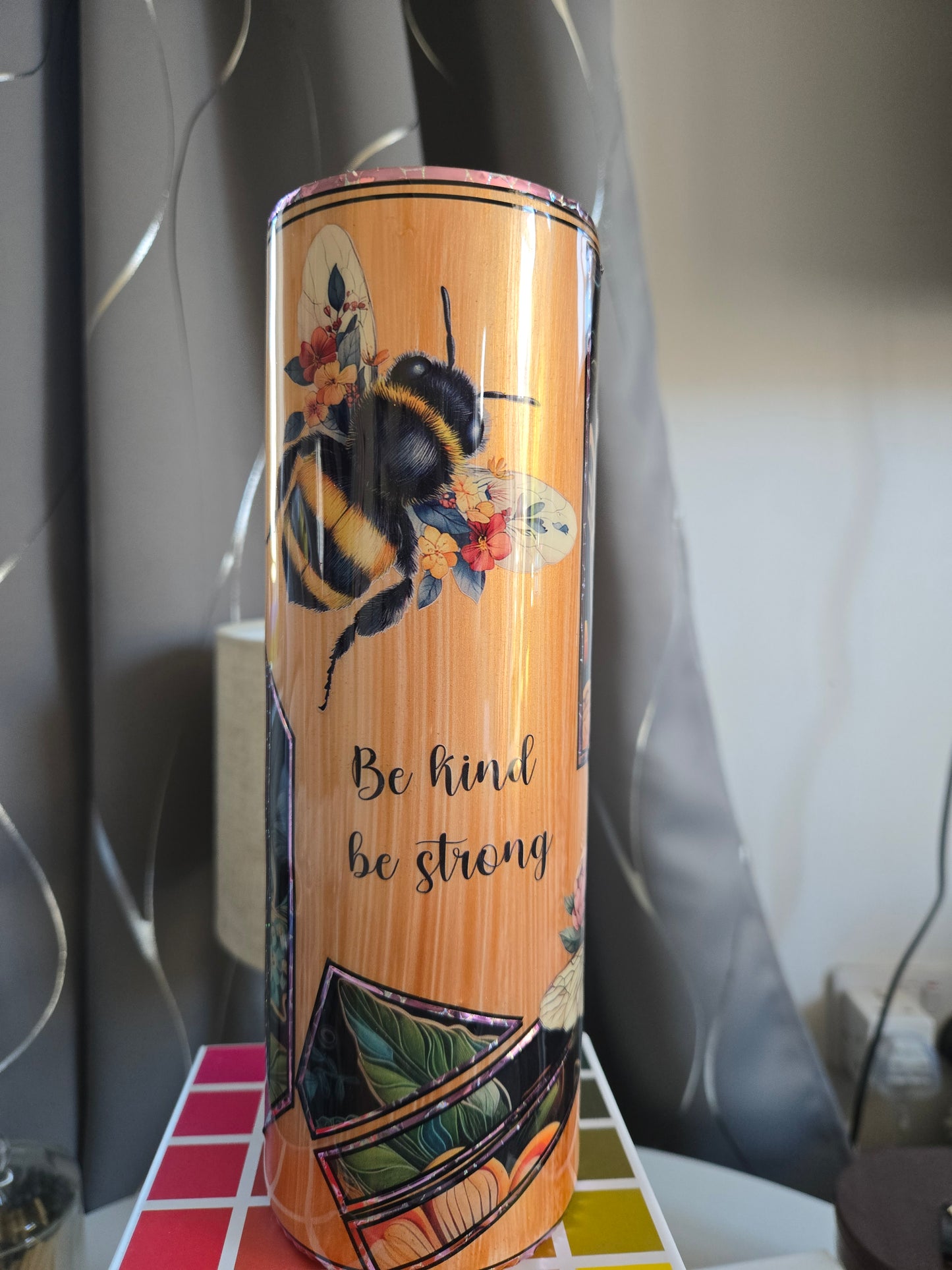 Ready to ship,  beautiful bee decals , multi media, wood grain, 30oz